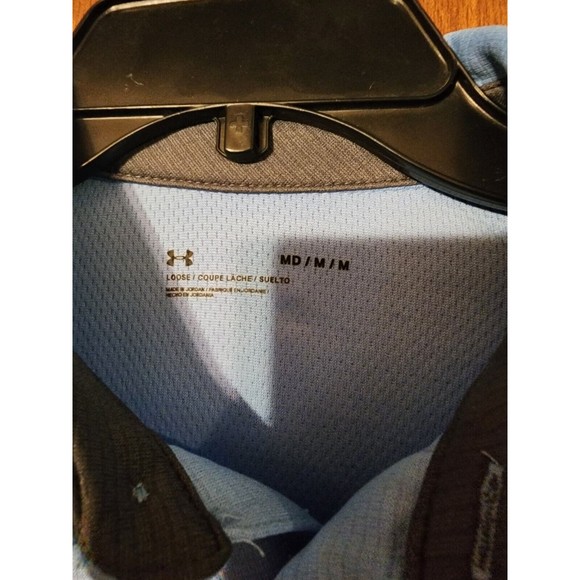 Under Armour Loose Fit Polo Shirt Mens Size M Light Blue Golf Short Sleeve - Picture 2 of 4